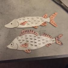 Pike and Perch Fish Brooches - Silver and Copper.
